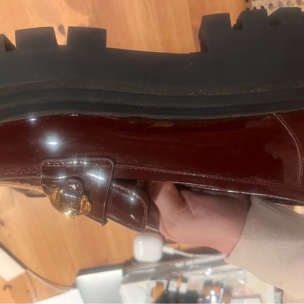 Stuart Weitzman lug sole Loafers in oxblood with Gold Buckle - Picture 3 of 7